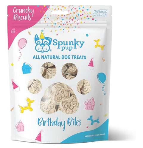 Spunky pup Every Day Biscuit Dog Treats - All-Natural, Handmade in USA, Perfect for Training or Snacking, 24 oz Resealable Pouch- Birthday Bites- Peanut Butter Flavor