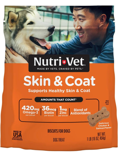Nutri-Vet Skin & Coat Biscuits for Dogs - Tasty Dog Treat & Dog Skin and Coat Supplement - Small Sized Biscuit - Omega-3 and Biotin Dog Treat - 16 oz