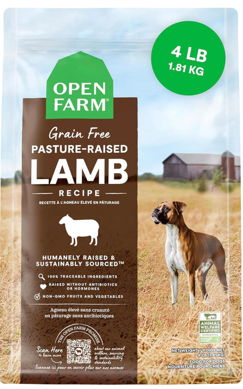 Open Farm, Grain-Free Dry Dog Food, Complete & Balanced Kibble, Sustainably & Ethically Sourced Ingredients, Non-GMO Veggies & Superfoods Support Overall Health, Pasture Raised Lamb Recipe, 4lb Bag