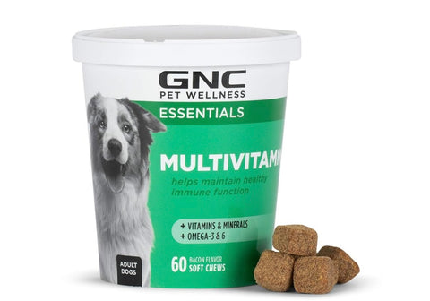 GNC Essentials Dog Multivitamin Soft Chews - 60 ct Salmon Oil Dog Supplement Immune Booster - Bacon Flavor Chewable Dog Multivitamin with Vitamins and Minerals