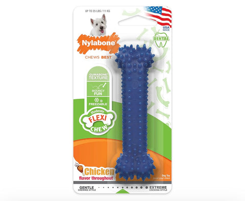 Nylabone Gumabone Textured Dental Bone Flexi Chew Toy for Dogs, Dog Toys for Moderate Chewers, Chicken Flavor, Small - Up to 25 Ibs,
