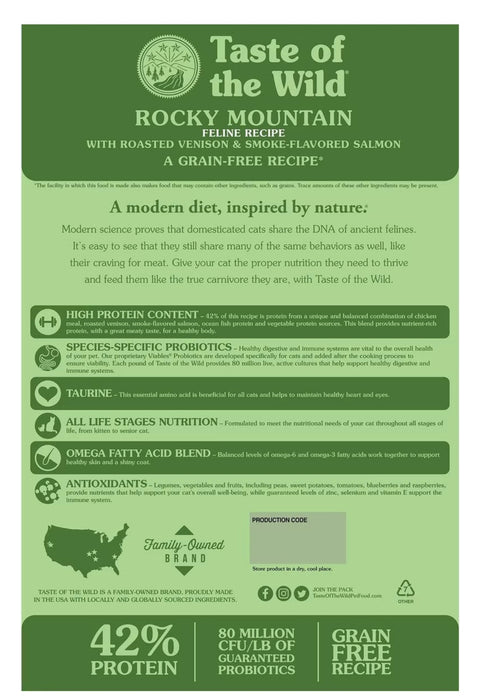 Taste of the Wild Rocky Mountain Roasted Venison & Smoke-Flavored Salmon Grain-Free Dry Cat Food 14 lbs