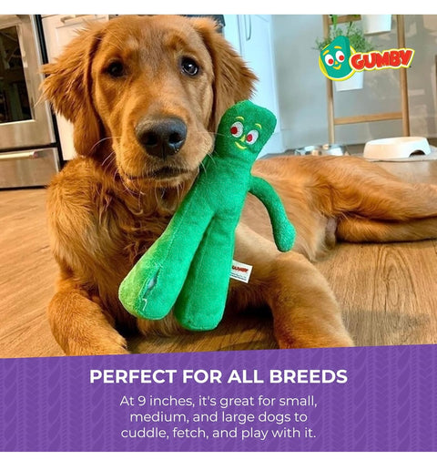 Multipet Gumby Dog Plush Toy - Squeaky Toy for All Dogs - Extra Soft Plush w/ Flexible Legs & Arms - Stuffed Animal for Cuddling & Playing - Cute Dog Pet Toy (9", Green)