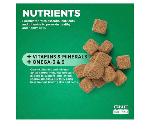 GNC Essentials Dog Multivitamin Soft Chews - 60 ct Salmon Oil Dog Supplement Immune Booster - Bacon Flavor Chewable Dog Multivitamin with Vitamins and Minerals