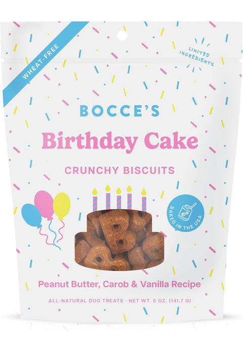 Bocce's Bakery Birthday Cake Treats for Dogs - Special Edition Wheat-Free Dog Treats, Made with Real Ingredients, Baked in The USA, All-Natural Peanut Butter Vanilla Biscuits, 5 oz