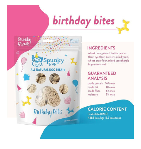 Spunky pup Every Day Biscuit Dog Treats - All-Natural, Handmade in USA, Perfect for Training or Snacking, 24 oz Resealable Pouch- Birthday Bites- Peanut Butter Flavor
