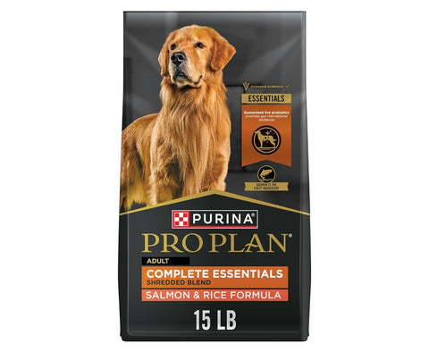 Purina Pro Plan Complete Essentials Shredded Blend Salmon and Rice Dog Food Dry Formula with Probiotics for Dogs - 15 lb. Bag