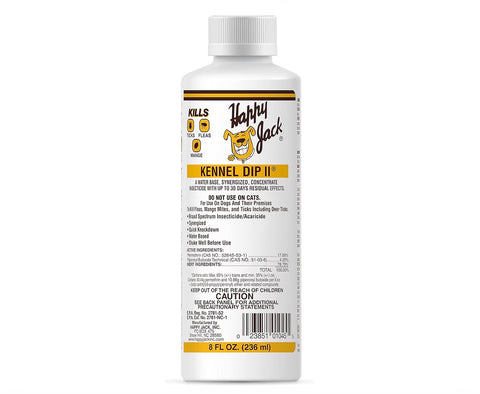 Happy Jack Kennel Dip Dog Flea and Tick Treatment & Prevention, Made in USA, Spray Yard & Home 30-Day Control, Kills Fleas, Ticks, Deer Ticks, Mange, Lice, for Puppies, Small to Large Dogs (8 oz)