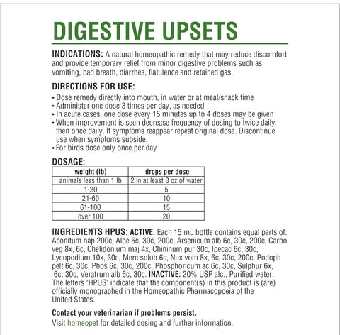 HomeoPet Digestive Upsets, Natural Pet Digestive Support, Digestive Supplement for Dogs, Cats, and Small Pets, 15 Milliliters