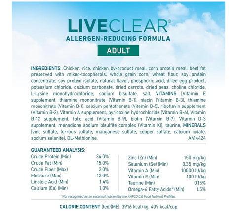 Purina ONE LiveClear Allergen-Reducing Cat Food Dry Formula with Real Chicken As The Number One Ingredient - 3 lb. Bag