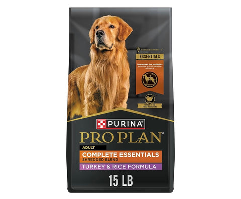 Purina Pro Plan Complete Essentials Shredded Blend Turkey and Rice Dog Food Dry Formula with Probiotics for Dogs - 15 lb. Bag
