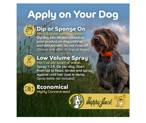 Happy Jack Kennel Dip Dog Flea and Tick Treatment & Prevention, Made in USA, Spray Yard & Home 30-Day Control, Kills Fleas, Ticks, Deer Ticks, Mange, Lice, for Puppies, Small to Large Dogs (8 oz)
