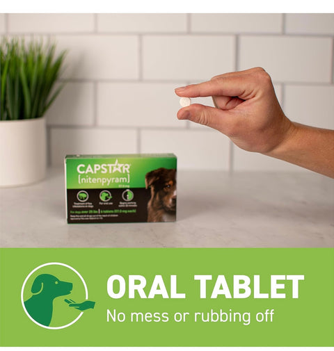 Capstar (nitenpyram) for Dogs, Fast-Acting Oral Flea Treatment for Dogs over 25+ lbs, Vet-Recommended Flea Medication Tablets Start Killing Fleas in 30 Minutes, 6 Doses