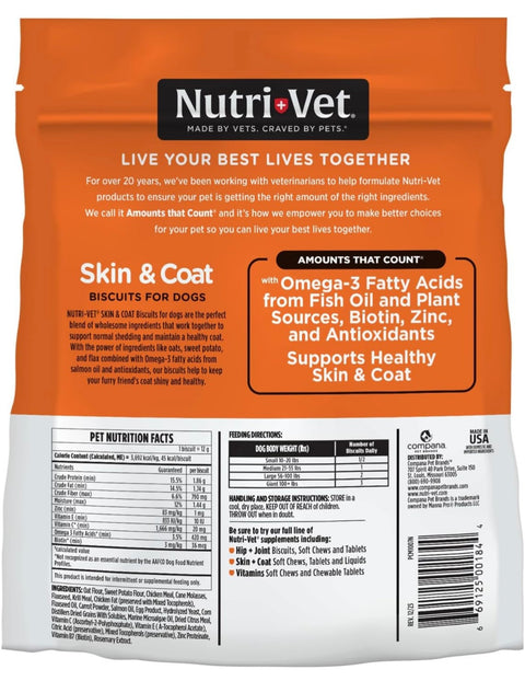 Nutri-Vet Skin & Coat Biscuits for Dogs - Tasty Dog Treat & Dog Skin and Coat Supplement - Small Sized Biscuit - Omega-3 and Biotin Dog Treat - 16 oz