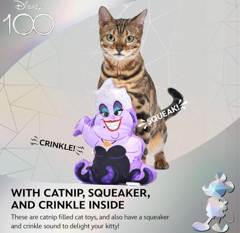 Ursula Cat Kicker Toy with Catnip, 8in | Disney Cat Toys | Fun Cat Kicker Style Plush Toy with Catnip and Crinkle for Cats Inspired by Disney The Little Mermaid