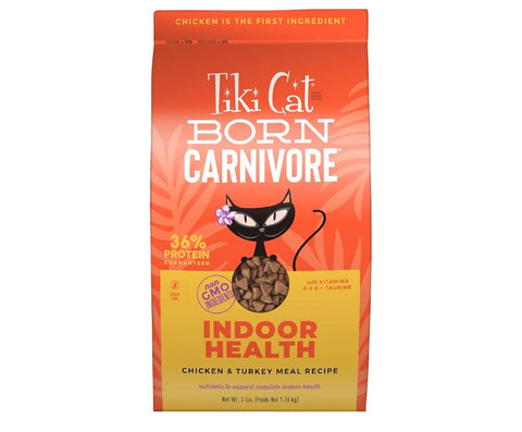Tiki Cat Born Carnivore High Protein, Indoor Health, Chicken and Turkey Meal Recipe, Grain-Free Baked Kibble to Maximize Nutrients, Dry Cat Food, 3 lb. Bag
