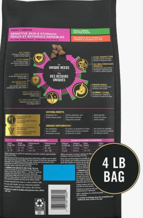 Purina Pro Plan Small Breed Adult Sensitive Skin & Stomach Formula Dry Dog Food, 4-lb bag