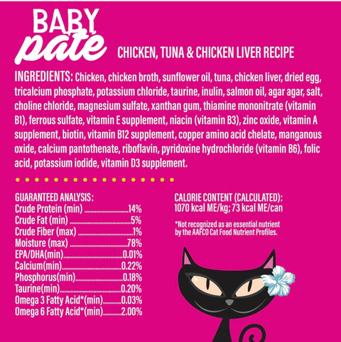 Tiki Cat Baby Pate Wet Cat Food for Kittens, Chicken, Tuna & Chicken Liver, 2.4 oz.