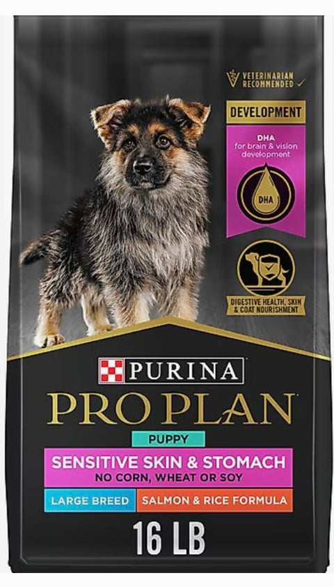 Purina Pro Plan Development Sensitive Skin & Stomach Salmon & Rice Large Breed Dry Puppy Food, 16-lb bag