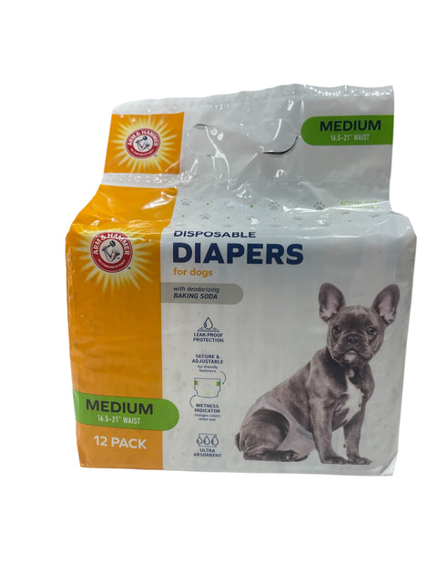 Arm & Hammer for Pets Disposable Female Dog Diapers - Adjustable, Leak Proof, Ultra Absorbent with Wetness Indicator for Urination, Dogs in Heat, Potty Training, and Incontinence, Medium, 12 Count