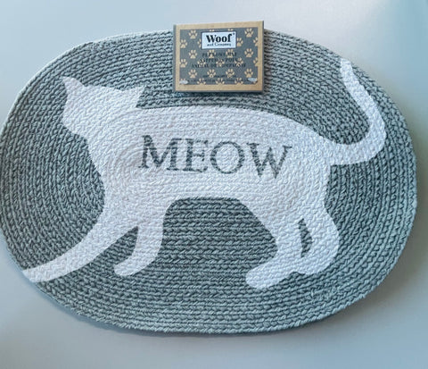 woof pet bowl mat 100 cotton 13/18 inches gray and white