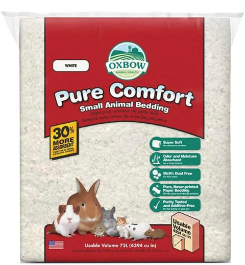 Oxbow Pure Comfort Small Animal Bedding - Odor & Moisture Absorbent, Dust-Free Bedding for Small Animals, White, 72 Liter Bag