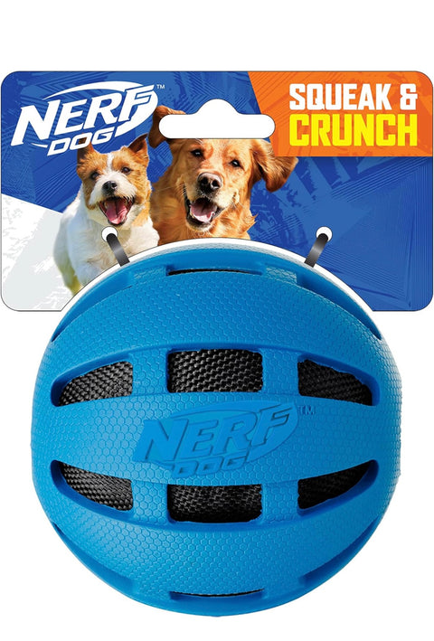 Nerf Dog Crunch and Squeak Rubber Ball Dog Toy, Single, Medium/Large, Blue