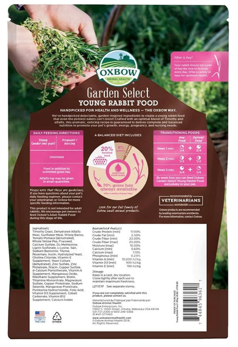 Oxbow Animal Health Garden Select Young Rabbit Food, Garden-Inspired Recipe for Young Rabbits, No Soy or Wheat, Non-GMO, Made in The USA, 4 Pound Bag