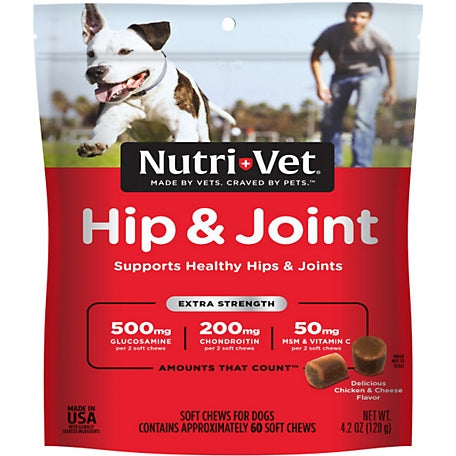 Nutri-Vet Extra Strength Chicken and Cheese Flavor Soft Chew Hip and Joint Supplement for Dogs, 4.2 oz., 60 ct