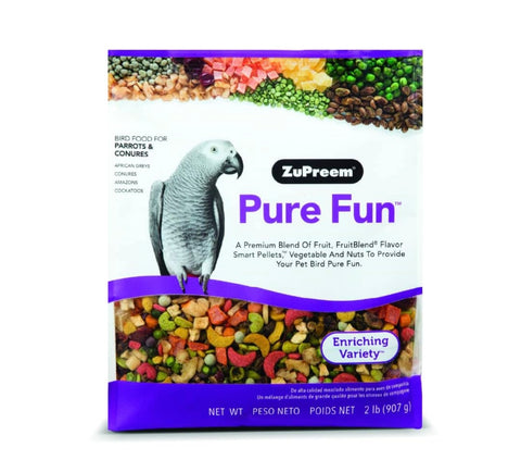 ZuPreem Pure Fun Bird Food for Parrots & Conures, 2 lb - Blend of Fruit, FruitBlend Pellets, Vegetables, Nuts for African Greys, Senegals, Amazons, Eclectus, Small Cockatoos