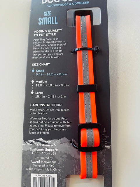 dog collar water proof and odorles small 9.4-14.2in x0.6in large 15.4 in - 24.8in x1in orange and gray