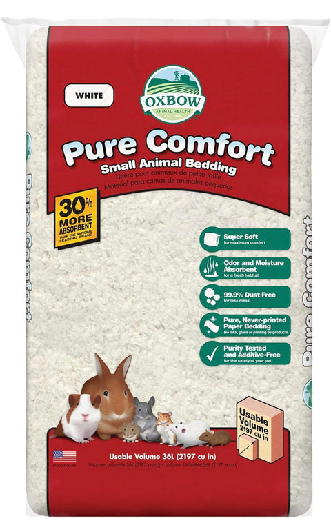 Oxbow Pure Comfort Small Animal Bedding - Odor & Moisture Absorbent, Dust-Free Bedding for Small Animals, White, 36 Liter Bag, 15.0" L x 8.7" W x 3.5" Th