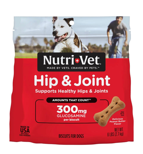 Nutri-Vet Hip & Joint Biscuits for Dogs - Tasty Dog Glucosamine Treat & Dog Joint Supplement - Large Sized Biscuit with 300mg Glucosamine - 6 lb