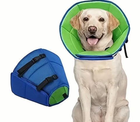 Adjustable Recovery Dog Cone Collar, Breathable Elizabethan Pet Collar for Post-Operative Care, Solid Color Polyester Woven Fabric E-Collar with Buckle Closure, Machine Washable, for All Seasons & All Dog Breeds blue - green color