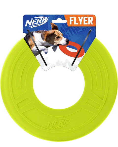 Nerf Dog Atomic Flyer Dog Toy, Flying Disc, Lightweight, Durable and Water Resistant, Great for Beach and Pool, 10 inch Diameter, for Medium/Large Breeds, Single Unit, Red, one-Size-for-Most