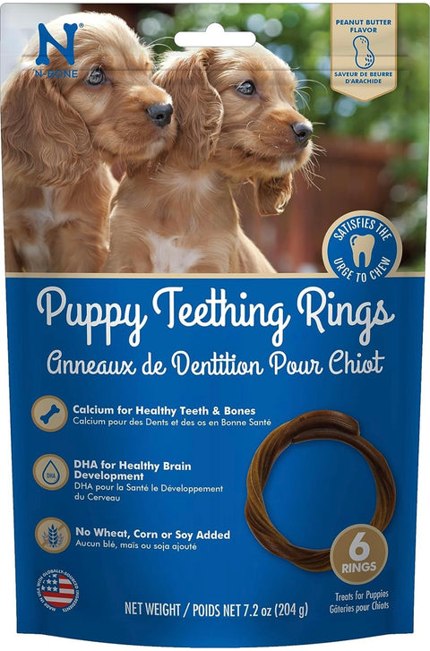 N-Bone Puppy Teething Rings Peanut Butter Flavor Dog Treat, 6 Count Bag, 7.2-oz