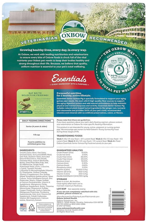 Oxbow Essentials Senior Guinea Pig Food - All Natural Food Pellets for Senior Guinea Pigs - 8 lb.