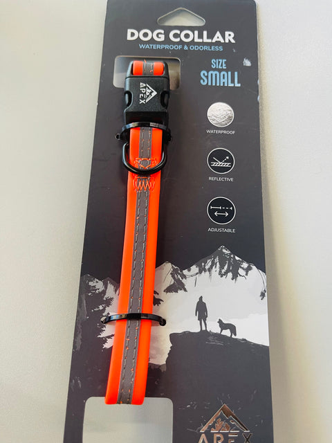 dog collar water proof and odorles small 9.4-14.2in x0.6in large 15.4 in - 24.8in x1in orange and gray