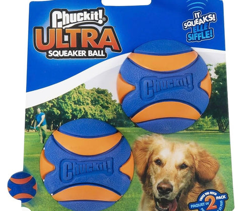 Chuckit Ultra Squeaker Ball Dog Toy, Medium (2.5 Inch) 2 Pack, for Medium Breeds