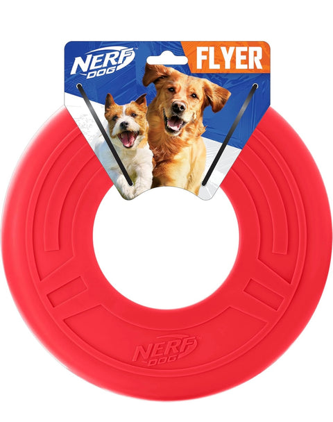 Nerf Dog Atomic Flyer Dog Toy, Flying Disc, Lightweight, Durable and Water Resistant, Great for Beach and Pool, 10 inch Diameter, for Medium/Large Breeds, Single Unit, Red, one-Size-for-Most