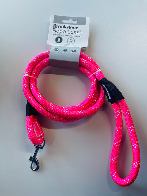 brookstone rope leash 6 foot for small or medium size dogs bright pink