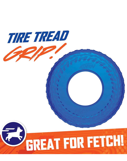 Nerf Dog 10in Enhanced Translucent TPR Tire Flyer - Blue,Medium Breeds