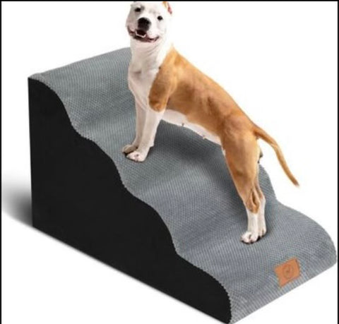 Dog Stairs for Beds, Couches - Suitable for Dogs and Pets 18 inches tall washable gray- black