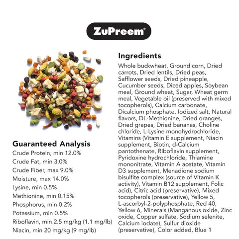 ZuPreem Pure Fun Bird Food for Medium Birds, 2 lb - Variety Blend of Vegetables, FruitBlend Pellets, Fruit, Seeds for Lovebirds, Quakers, Small Conures, Cockatiels