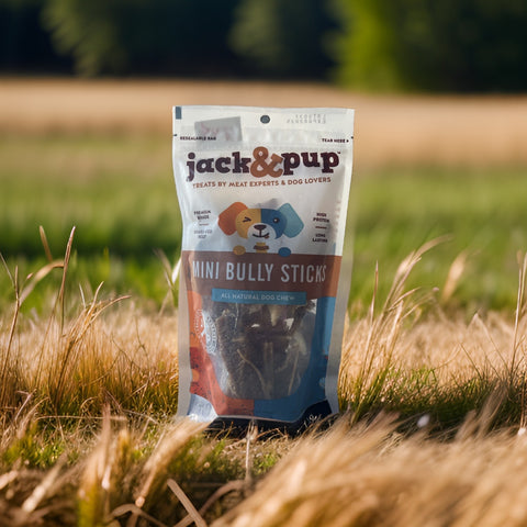 JACK & PUP MINI BULLY STICKS-Grass Fed Beef Pizzle-Dog Treats- 6oz