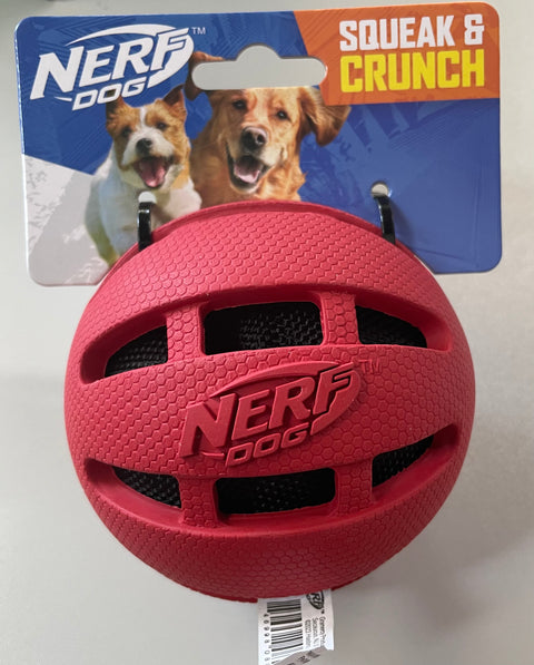 Nerf Dog Crunch and Squeak Rubber Ball Dog Toy, Single, Medium/Large, Blue