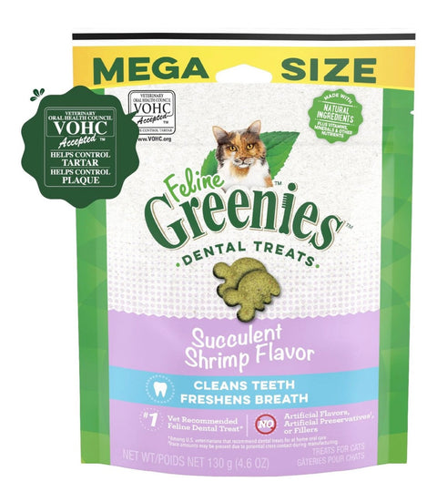 Feline Greenies Adult Natural Dental Care Cat Treat, Succulent Shrimp Flavor4.6 oz