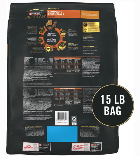 Purina Pro Plan Complete Essentials Adult Shredded Blend Chicken & Rice High Protein Formula with Probiotics Dry Dog Food, 15-lb bag