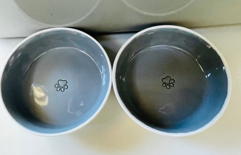 cat bowl set  microwave safe 5-2 inches gray and white