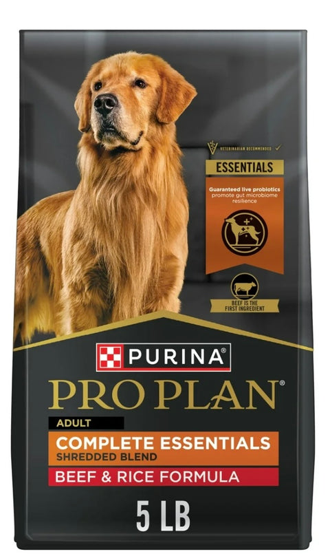 Purina Pro Plan Complete Essentials Shredded Blend Beef and Rice Dry Dog Food Formula with Probiotics for Dogs, 5 lb Bag